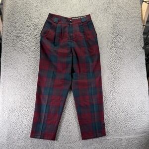 Vintage Giorgio Sant'Angelo Pant Womens 14 Red Plaid Wool Dress Tapered Pleated